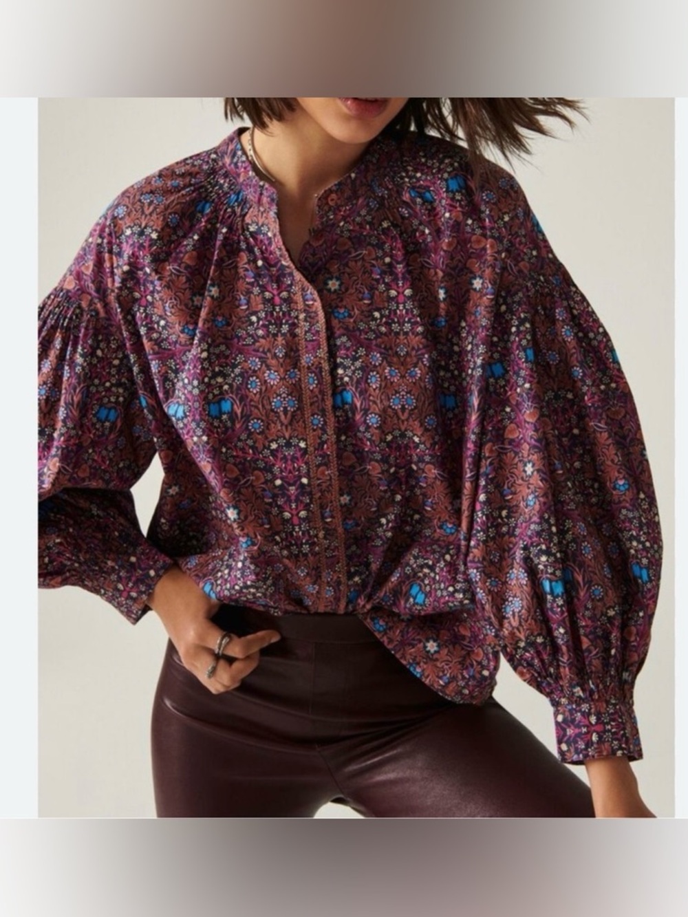 ba&sh Floral Rose Pink Boho Cotton Size 2 Balloon-Sleeve Blouse